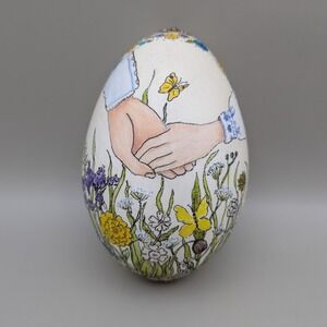 Vintage Hand Painted Real Egg Flowers Butterflies Love Holding Hands - No‎ Stand